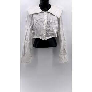 ZARA Women's White Embroidered Button-Up Long Sleeve Crop Top SZ M